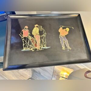 Fabulous MCM Golf Themed Tray by Couroc of Monterey